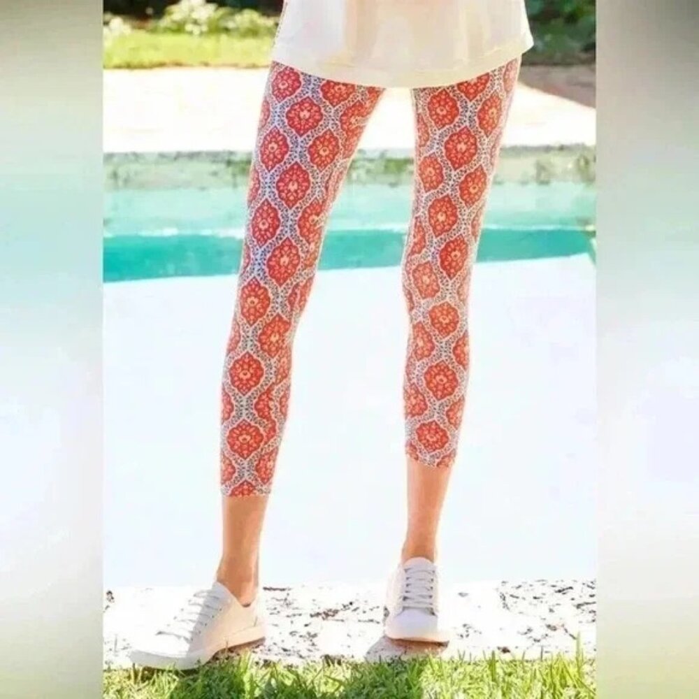 Matilda Jane Big Heart Capri Leggings Size Small Orange Floral